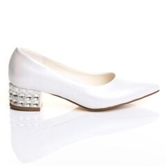 KADIN SEDEF BEYAZ KISA TOPUKLU TAŞ DETAYLI AYAKKABI