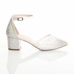 KADIN ABİYE SEDEF BEYAZ TAŞLI KISA TOPUK AYAKKABI