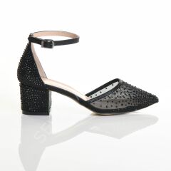 KADIN ABİYE SİYAH TAŞLI KISA TOPUK AYAKKABI