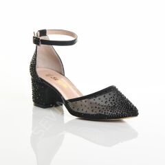 KADIN ABİYE SİYAH TAŞLI KISA TOPUK AYAKKABI