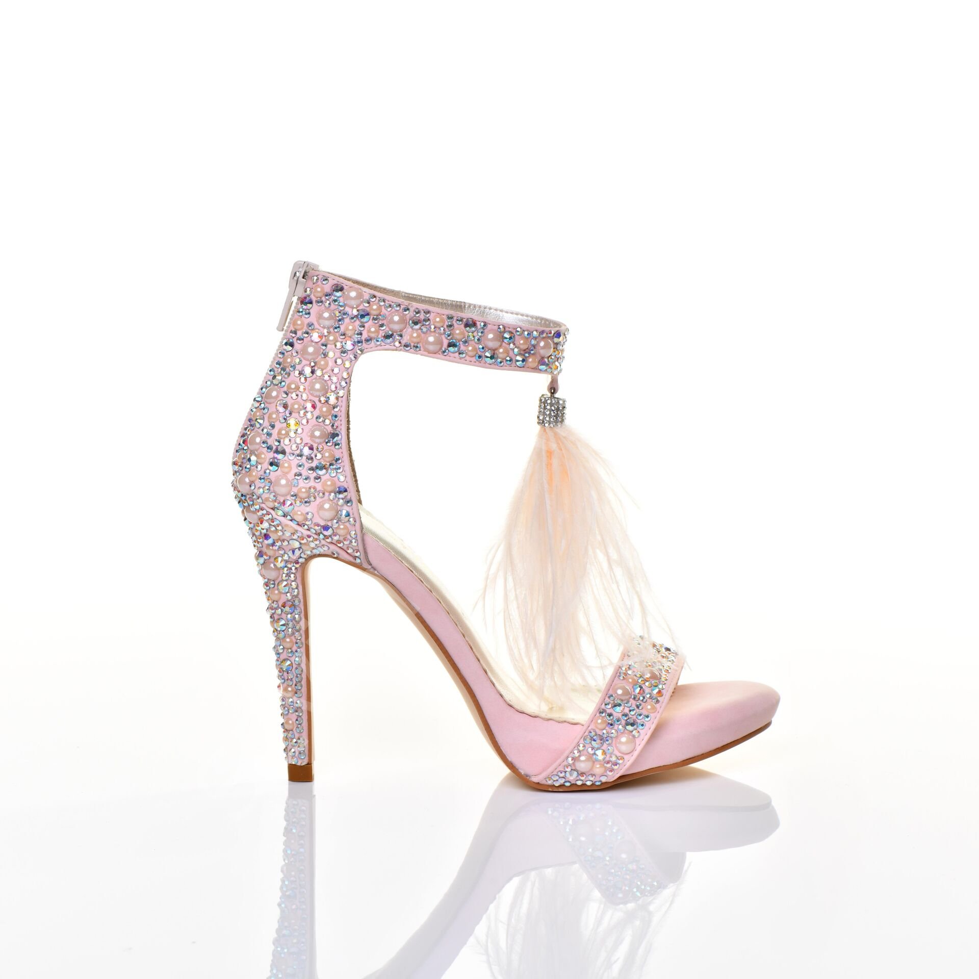 KADIN ABİYE TAŞLI PUDRA PEMBESİ PLATFORMLU AYAKKABI