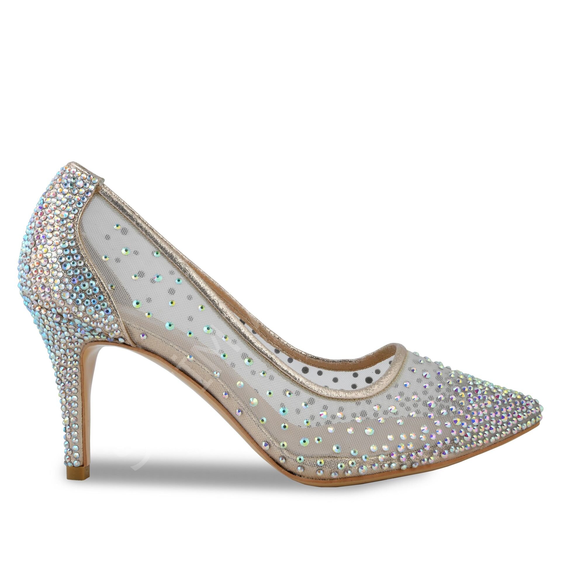 KADIN DORE RENK SİNDİRELLA KRİSTAL TAŞLI FİLELİ STİLETTO AYAKKABI