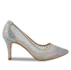 KADIN DORE RENK SİNDİRELLA KRİSTAL TAŞLI FİLELİ STİLETTO AYAKKABI