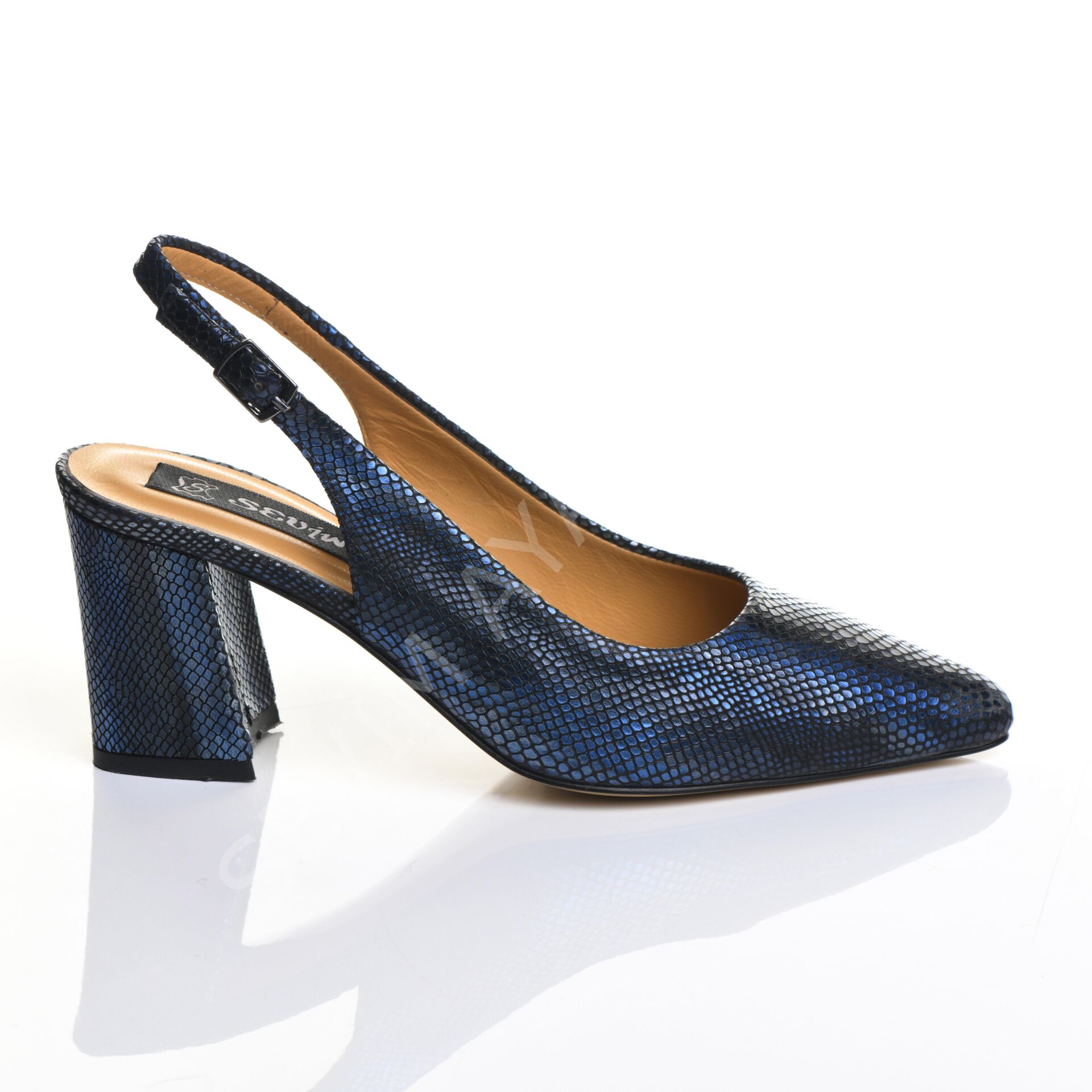 KADIN LACİVERT YILAN BASKILI RAHAT TOPUK AYAKKABI