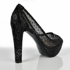 KADIN SİYAH TAŞLI ABİYE PLATFORMLU AYAKKABI