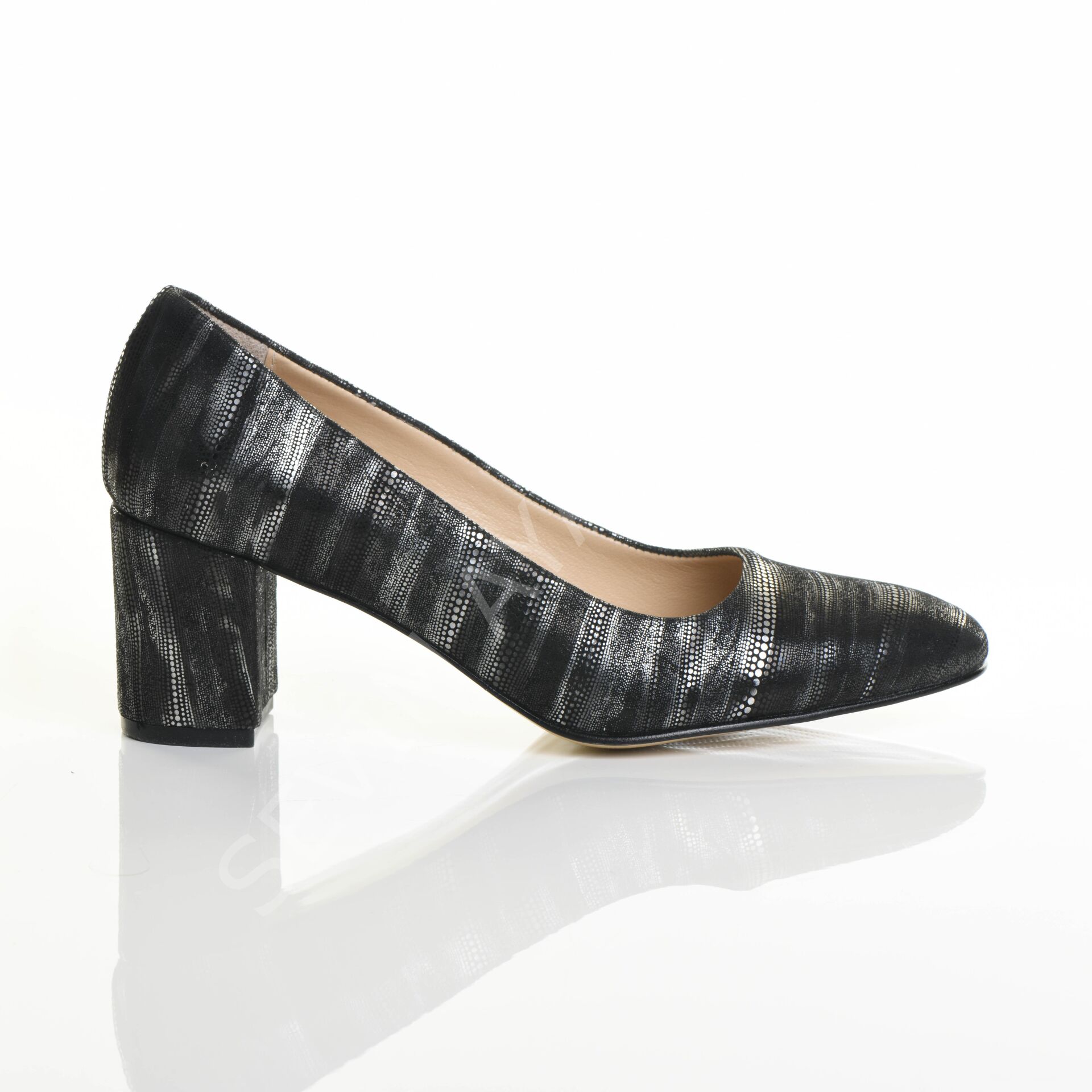 KADIN HAKİKİ DERİ SİYAH GRİ BASKILI AYAKKABI