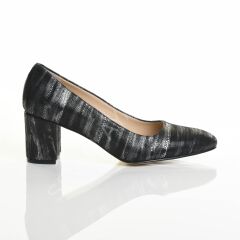 KADIN HAKİKİ DERİ SİYAH GRİ BASKILI AYAKKABI