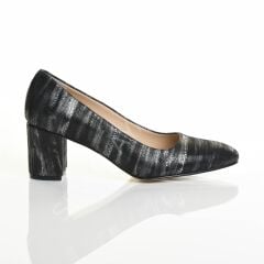 KADIN HAKİKİ DERİ SİYAH GRİ BASKILI AYAKKABI