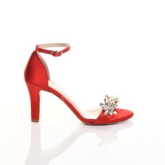 KADIN KIRMIZI SATEN TAŞLI TEK BANTLI AYAKKABI