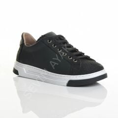 KADIN HAKİKİ DERİ SİYAH BASKILI SNEAKER AYAKKABI
