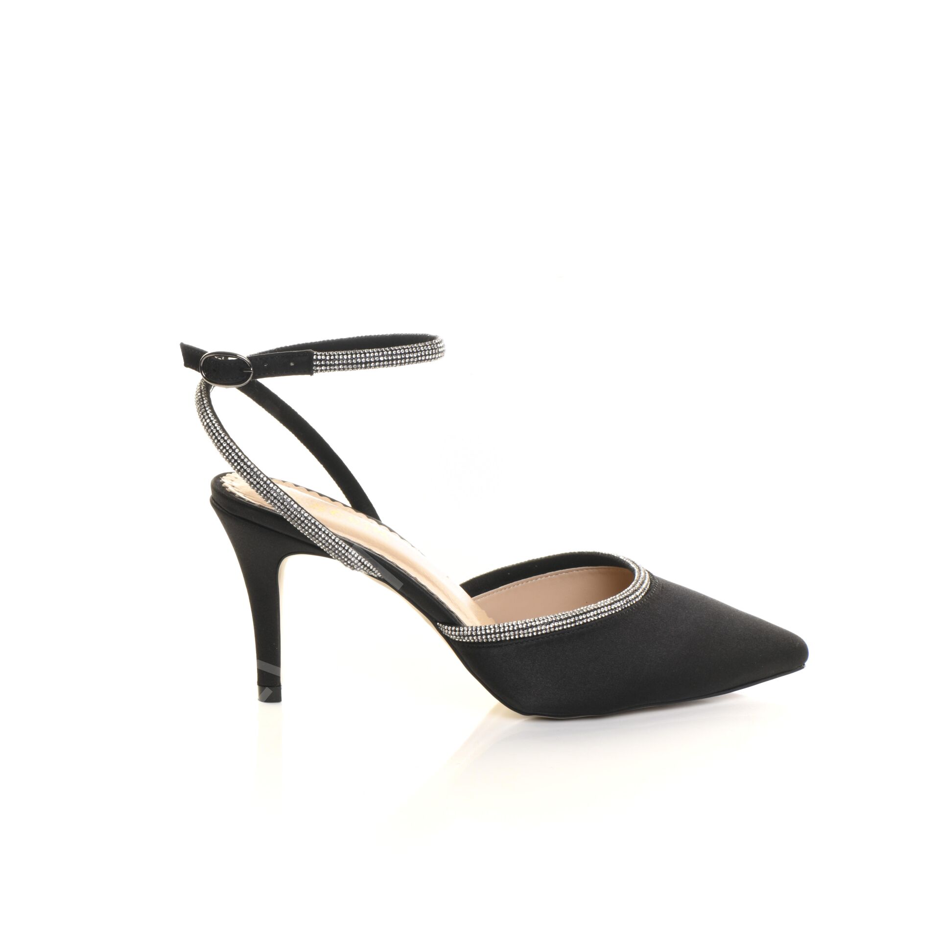 BAYAN ABİYE SİYAH SATEN TAŞLI BİLEK DETAYLI RAHAT TOPUK AYAKKABI