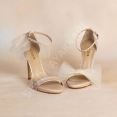 KADIN ŞAMPANYA RENK FİYONKLU ŞIK TASARIM ABİYE AYAKKABI