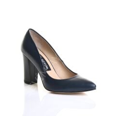 KADIN HAKİKİ DERİ LACİVERT GÜNLÜK TOPUKLU AYAKKABI