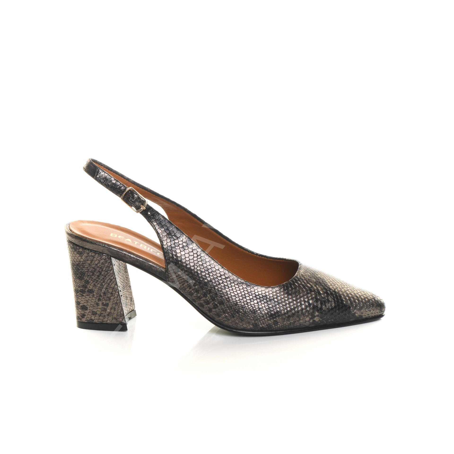 HAKİKİ DERİ YILAN BASKILI KALIN TOPUK YEŞİL RENK GÜNLÜK AYAKKABI