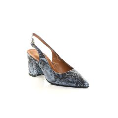 HAKİKİ DERİ YILAN BASKILI KALIN TOPUK MAVİ RENK GÜNLÜK AYAKKABI