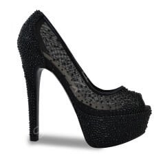 KADIN SİYAH TAŞLI ABİYE PLATFORMLU AYAKKABI