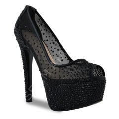 KADIN SİYAH TAŞLI ABİYE PLATFORMLU AYAKKABI