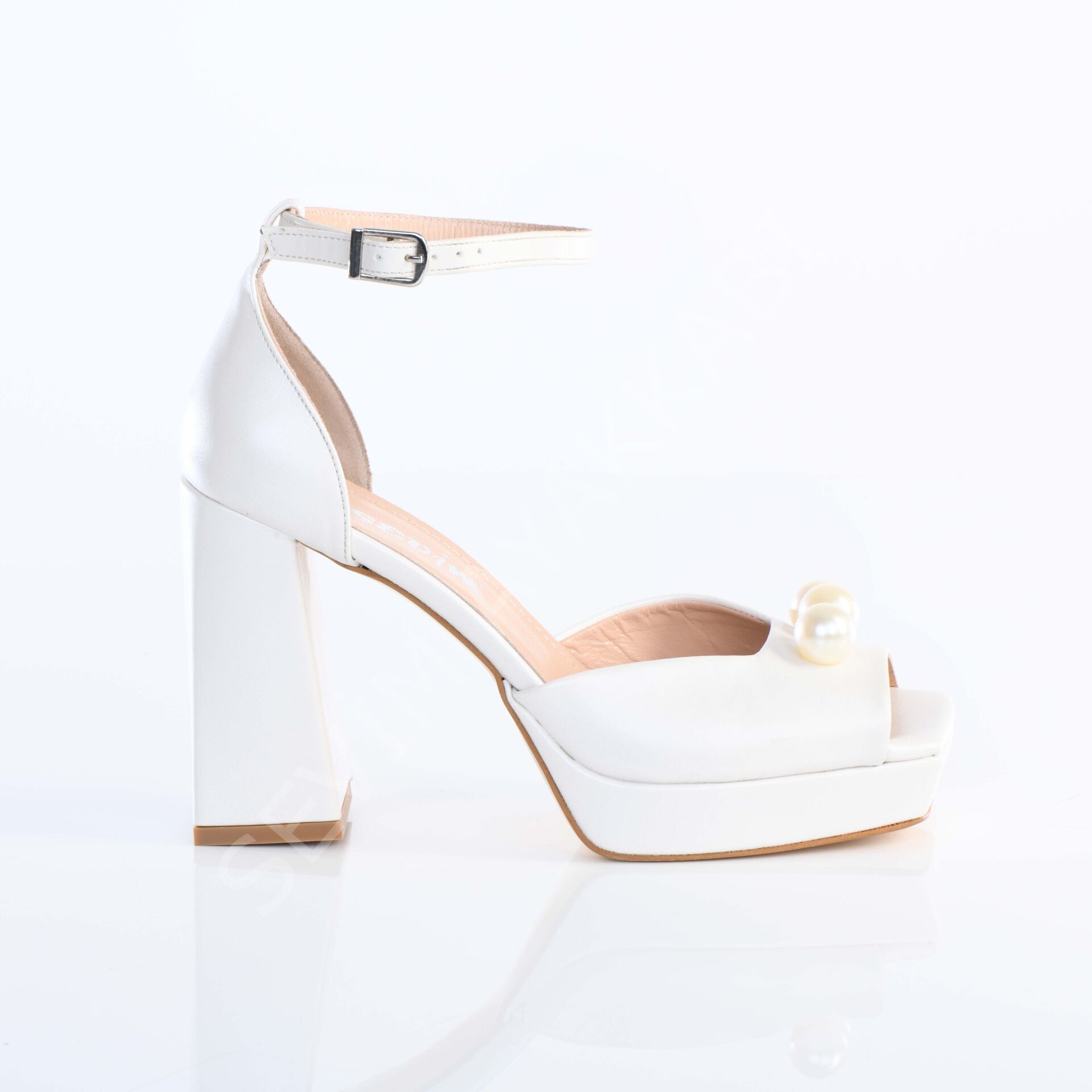 KADIN SEDEF BEYAZ 10CM TOPUKLU İNCİ DETAYLI BİLEKTEN BAĞLI ŞIK RAHAT ABİYE GELİN AYAKKABI