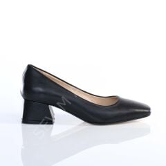 KADIN HAKİKİ DERİ 4CM TOPUKLU SİYAH AYAKKABI