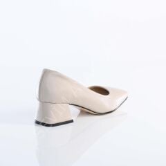 KADIN HAKİKİ DERİ 4CM TOPUKLU KREM AYAKKABI