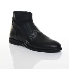 ERKEK HAKİKİ DERİ İÇİ PELUŞ FERMUARLI SİYAH BOT