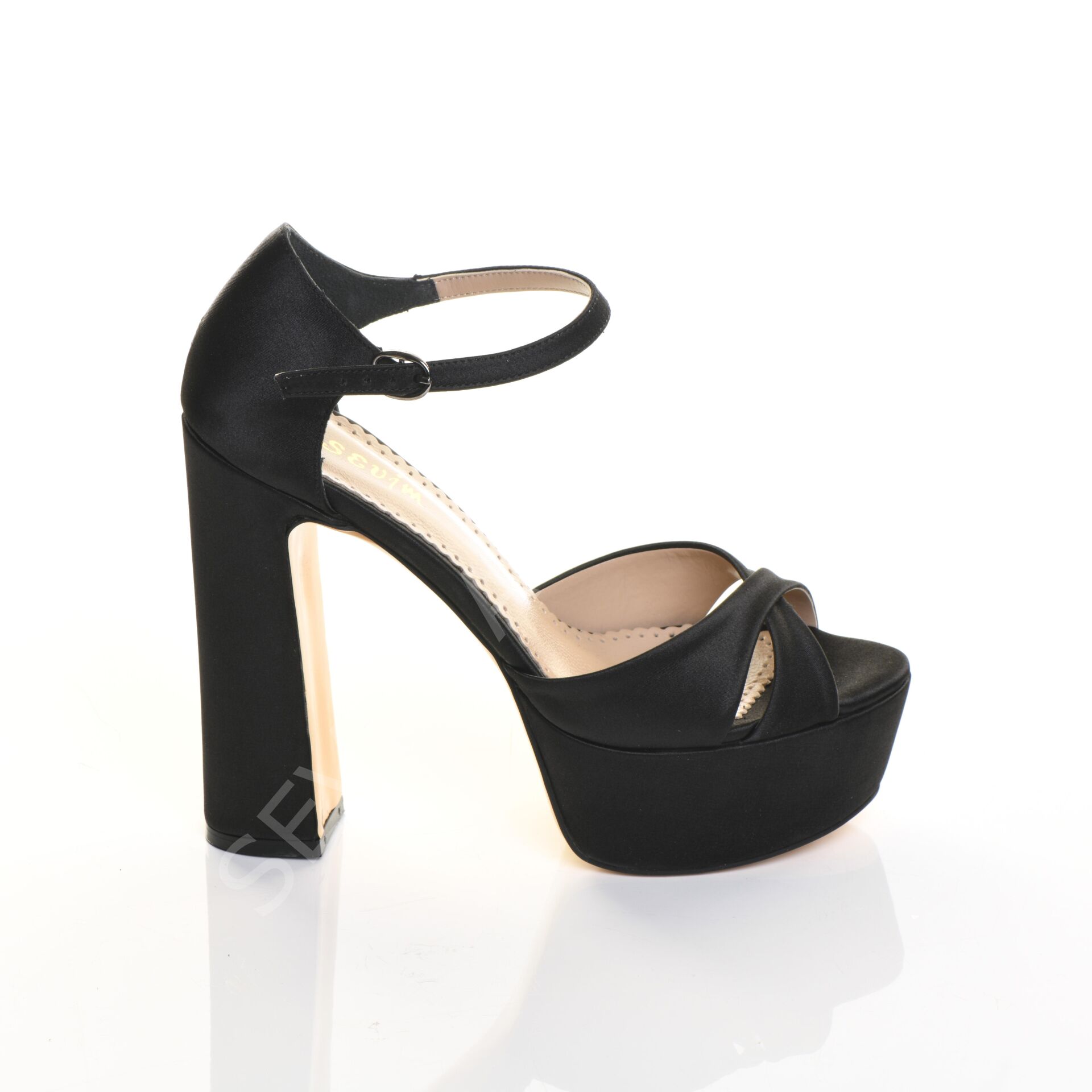 KADIN SİYAH SATEN BANTLI PLATFORM DESTEKLİ AYAKKABI