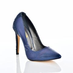 KADIN STİLETTO TAŞ DETAYLI LACİVERT AYAKKABI