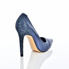 KADIN STİLETTO TAŞ DETAYLI LACİVERT AYAKKABI