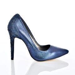 KADIN STİLETTO TAŞ DETAYLI LACİVERT AYAKKABI