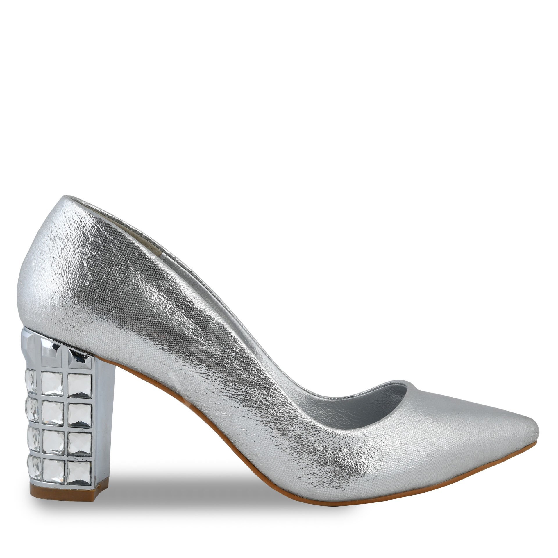 KADIN TAŞLI SIVAMA VEGAN DERİ KALIN TOPUK AYAKKABI