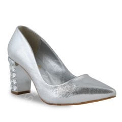 KADIN TAŞLI SIVAMA VEGAN DERİ KALIN TOPUK AYAKKABI