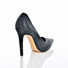 KADIN STİLETTO TAŞ DETAYLI SİYAH AYAKKABI