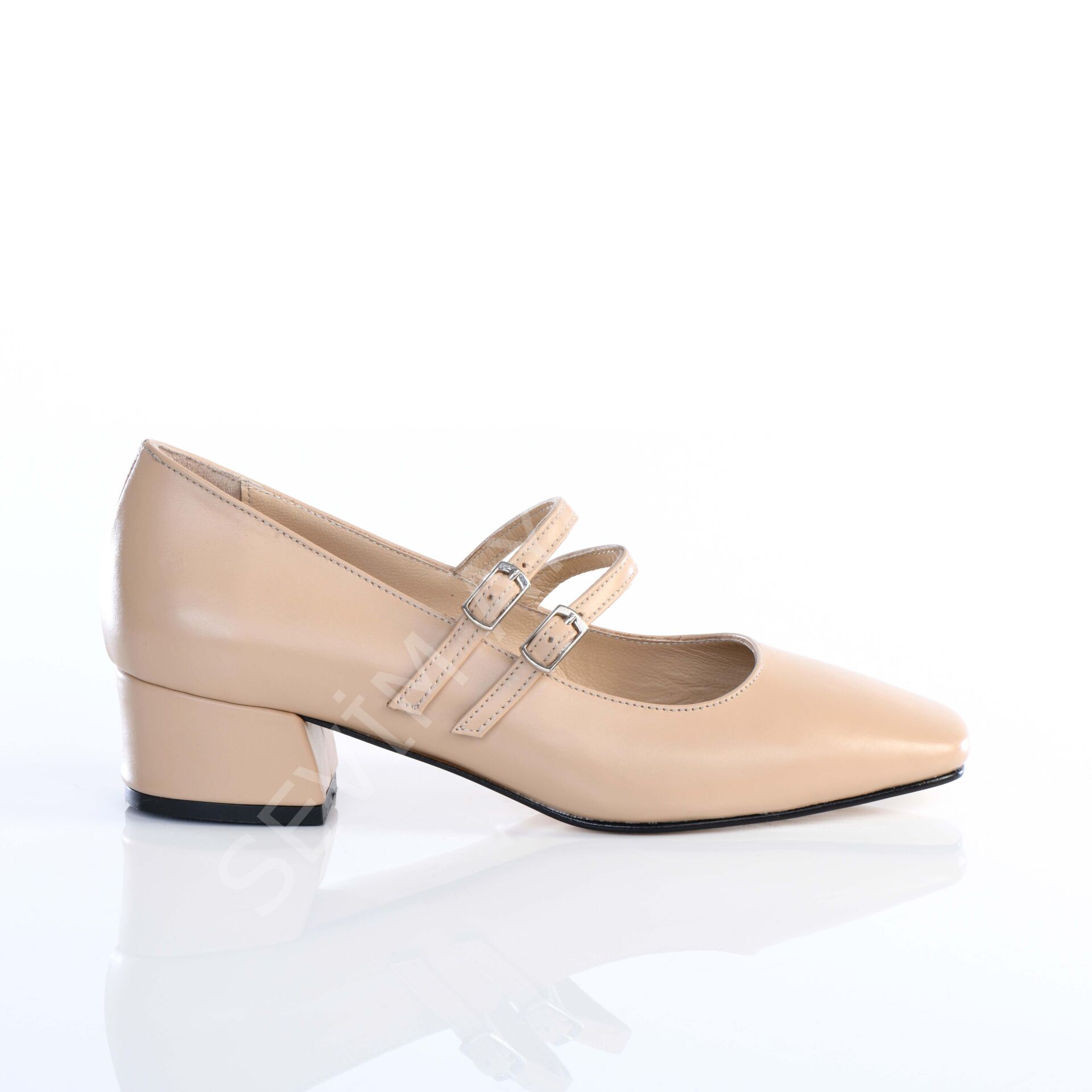 KADIN HAKİKİ DERİ 4CM TOPUKLU KREM RENK GÜNLÜK AYAKKABI