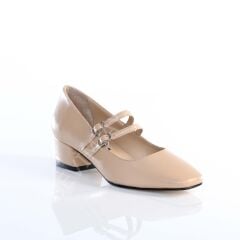 KADIN HAKİKİ DERİ 4CM TOPUKLU KREM RENK GÜNLÜK AYAKKABI