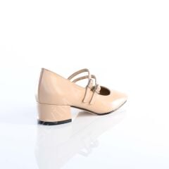KADIN HAKİKİ DERİ 4CM TOPUKLU KREM RENK GÜNLÜK AYAKKABI
