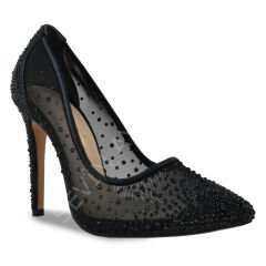 KADIN SİYAH TAŞLI SİNDİRELLA ABİYE FİLELİ STİLETTO AYAKKABI