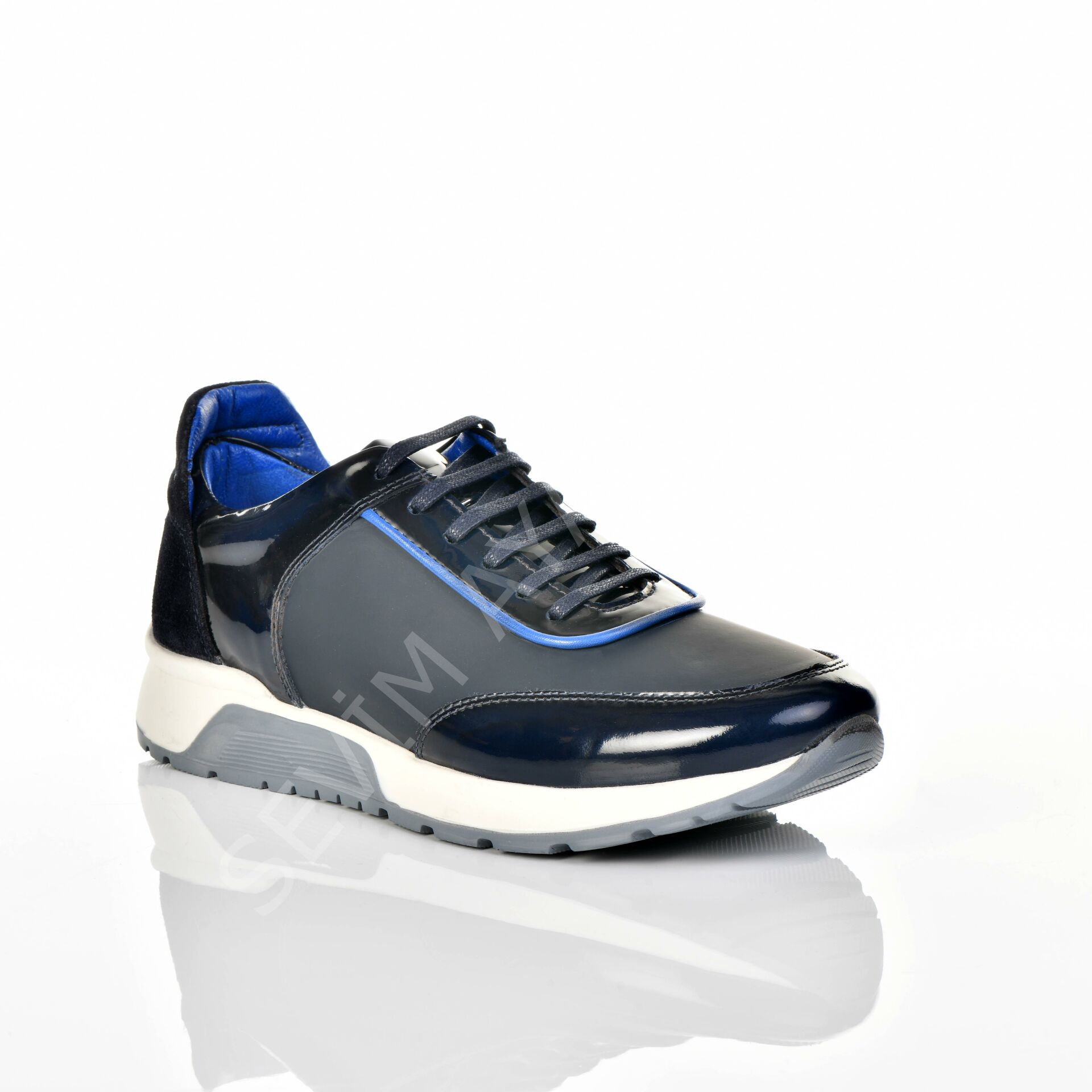 HAKİKİ DERİ LACİVERT SNEAKER RAHAT AYAKKABI
