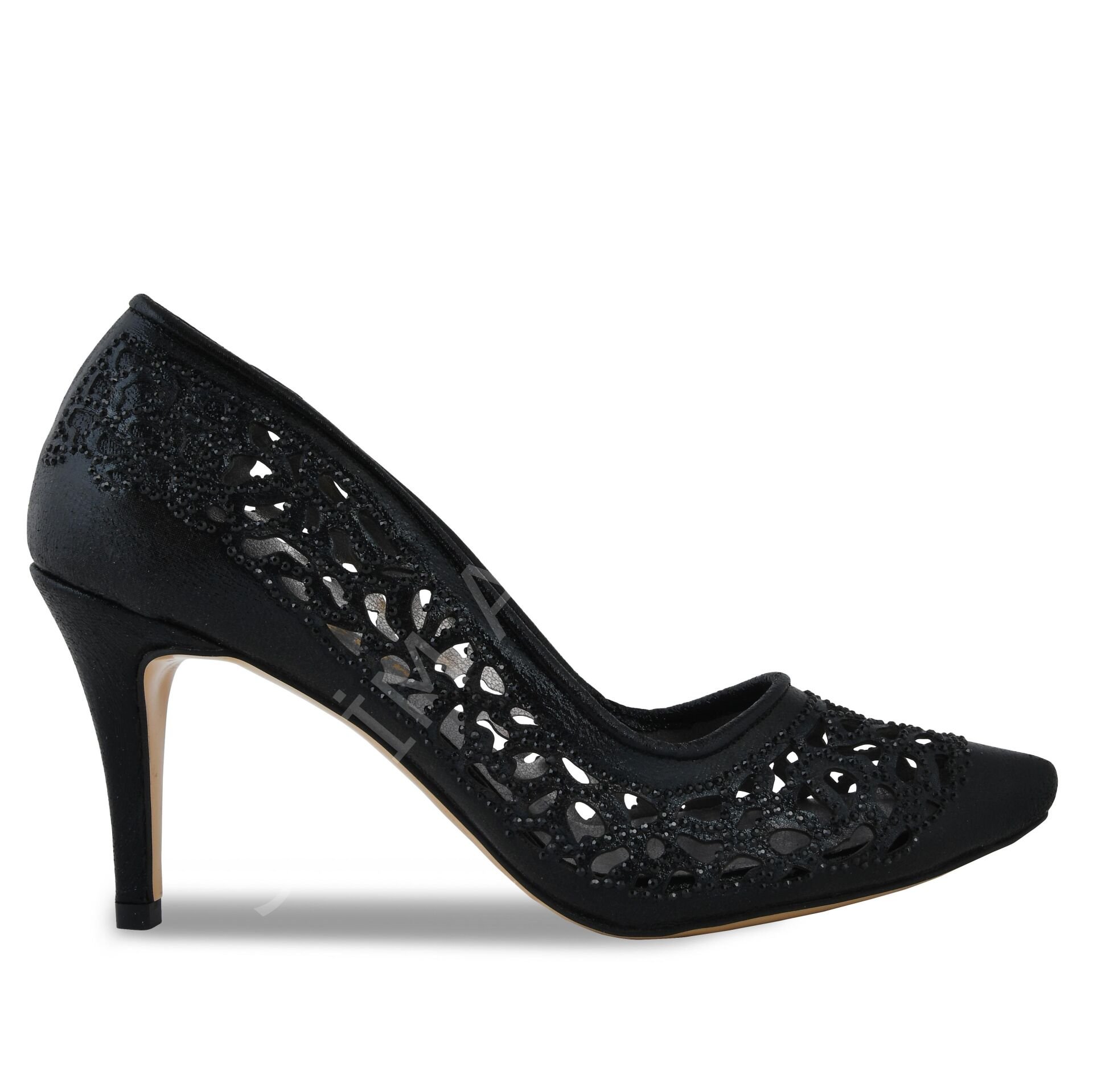 ​​​KADIN ABİYE TAŞLI LAZER KESİM KISA STİLETTO AYAKKABI