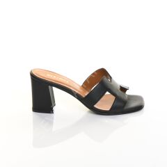 KADIN HAKİKİ DERİ SİYAH RENK TOPUKLU TERLİK