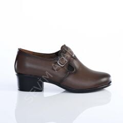 KADIN HAKİKİ DERİ ORTOPEDİK TABAN CEVİZ RENK GÜNLÜK TOPUKLU AYAKKABI