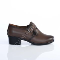 KADIN HAKİKİ DERİ ORTOPEDİK TABAN CEVİZ RENK GÜNLÜK TOPUKLU AYAKKABI