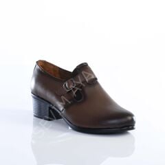 KADIN HAKİKİ DERİ ORTOPEDİK TABAN CEVİZ RENK GÜNLÜK TOPUKLU AYAKKABI