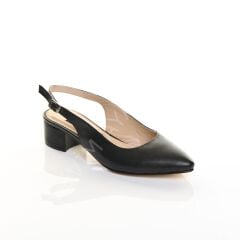 KADIN SİYAH RENK HAKİKİ DERİ KISA TOPUK AYAKKABI