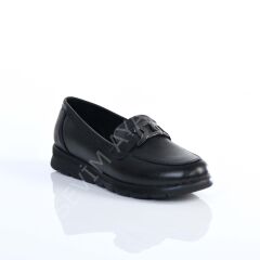 KADIN HAKİKİ DERİ SİYAH RENK ORTOPEDİK TABAN GÜNLÜK AYAKKABI