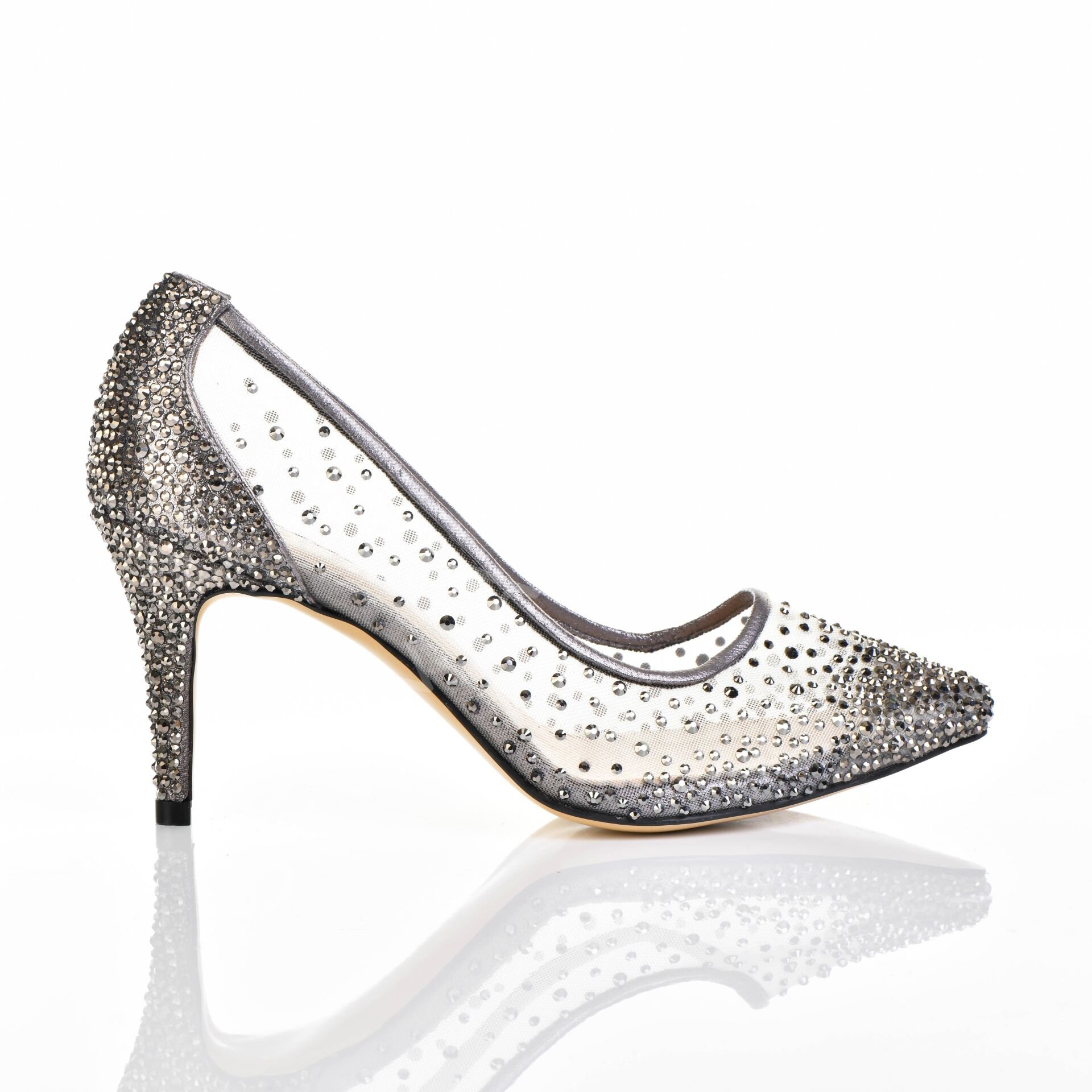 KADIN ANTRASİT KRİSTAL TAŞLI FİLELİ AYAKKABI