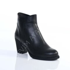 KADIN HAKİKİ DERİ 6CM TOPUKLU SİYAH GÜNLÜK BOT