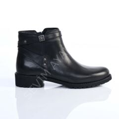 KADIN HAKİKİ DERİ 3CM TOPUKLU SİYAH GÜNLÜK BOT