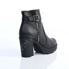 KADIN HAKİKİ DERİ TOPUKLU FERMUARLI SİYAH RENK GÜNLÜK BOT