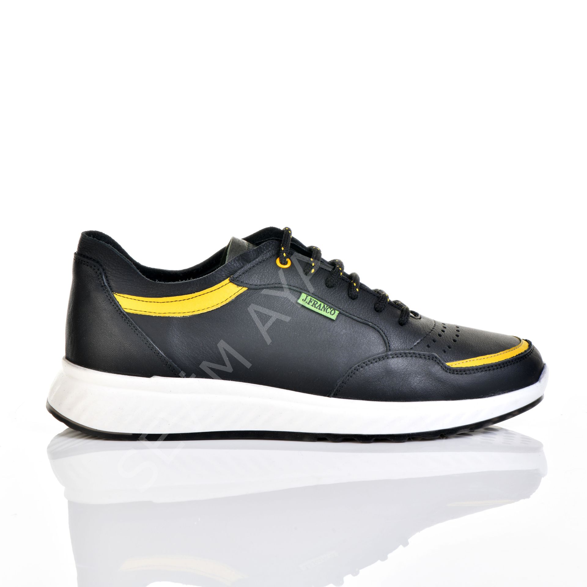 ERKEK HAKİKİ DERİ SİYAH SARI PARÇALI SNEAKER AYAKKABI