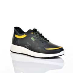 ERKEK HAKİKİ DERİ SİYAH SARI PARÇALI SNEAKER AYAKKABI